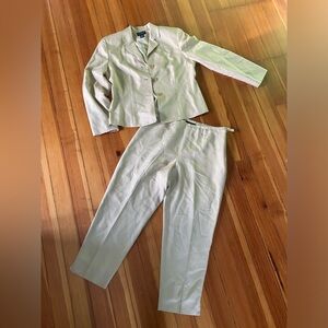 Vintage y2k Ann Taylor 100% silk tan beige blazer and pants set 10 petite